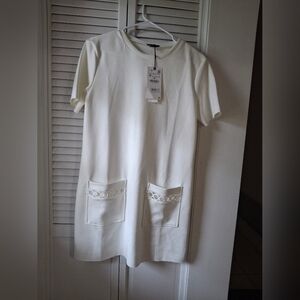 Zara White Mini Dress with Pocket Detail